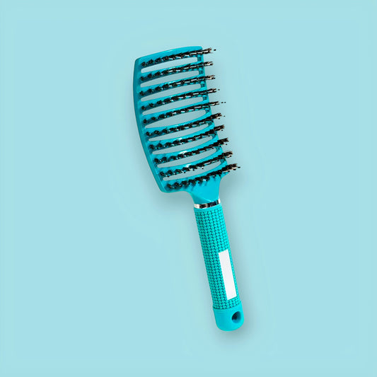 Detangling brush for curly and textured hair
Colorful openwork hairbrush for all hair types
Close-up of rounded bristles and soft pins
Lightweight hair brush with vented design
Gentle detangling brush for wet or dry hair